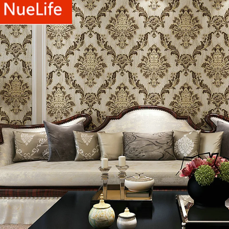 

0.53x10m Brown Continental Damask Floral Pattern Non-woven Wallpaper Coffee Shop Restaurant Bedroom Living Room Wallpaper