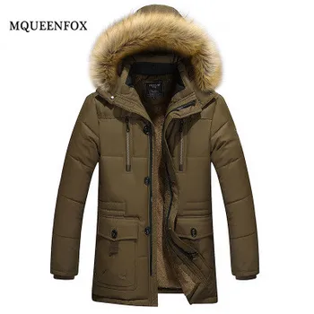 

Man Thick Down Cotton Padded Parka Coat 2017 New Warm Wadded Jacket Hood Middle Age Campera Men's Winter Jacket MQUEENFOX