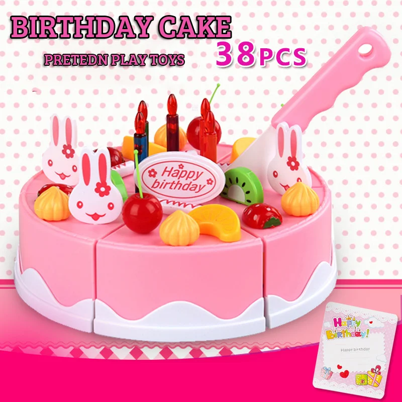 

38pcs Pretend Play Toys Birthday Cake Kids Toys for Children Kitchen Montessori Fruits Cut Food Juguetes Puzzle Girls Toys Gift