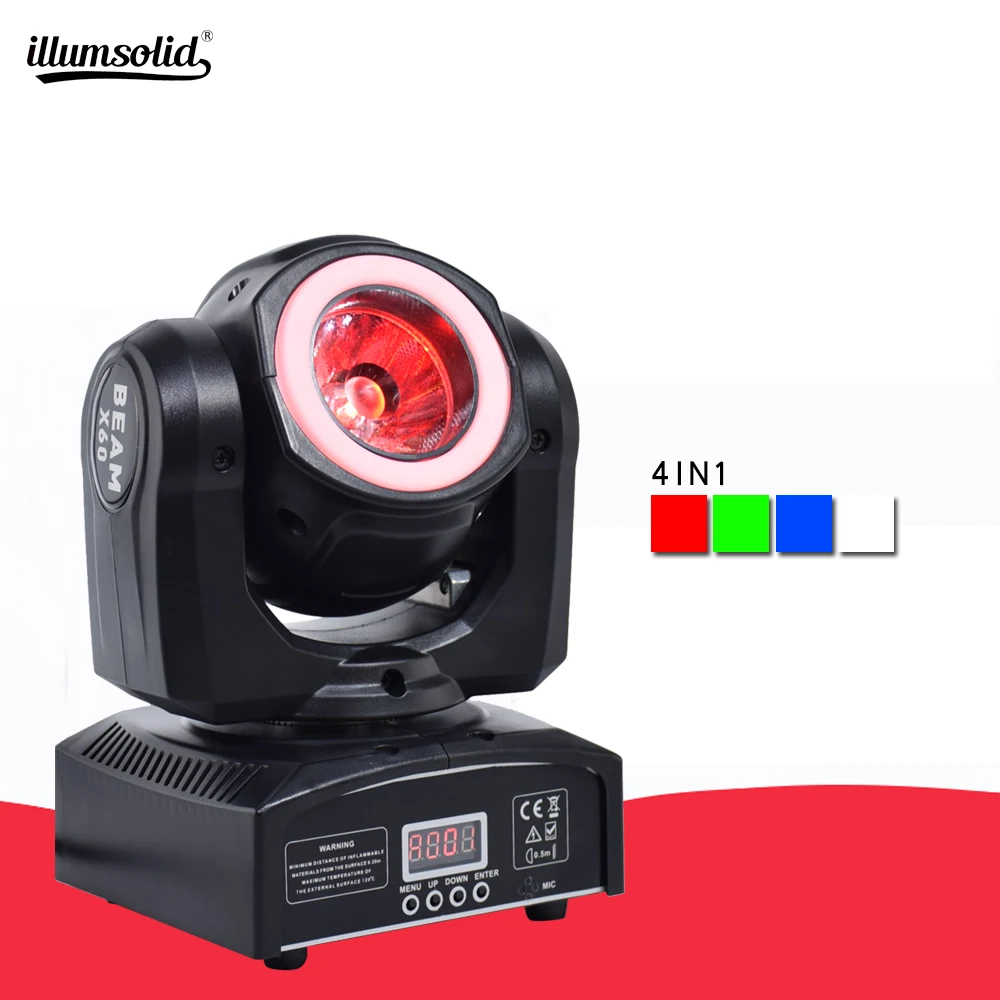 

60W LED Beam Moving Head Light DJ LED Spot Light With LED Strip,Disco Bar Nightclub DMX RGBW 4IN1 Beam LED Stage Lighting
