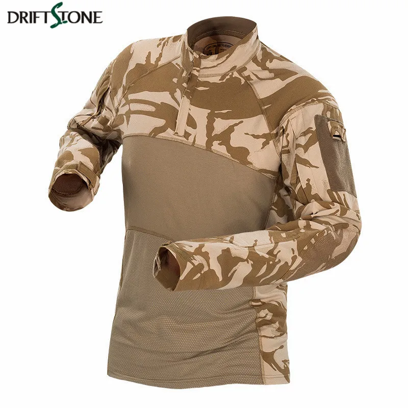Новые мужские камуфляжные Футболки с длинным рукавом Rip-stop военные тактические футболки Легкие Армейские силы страйкбол военные футболки - Цвет: Sand Camo