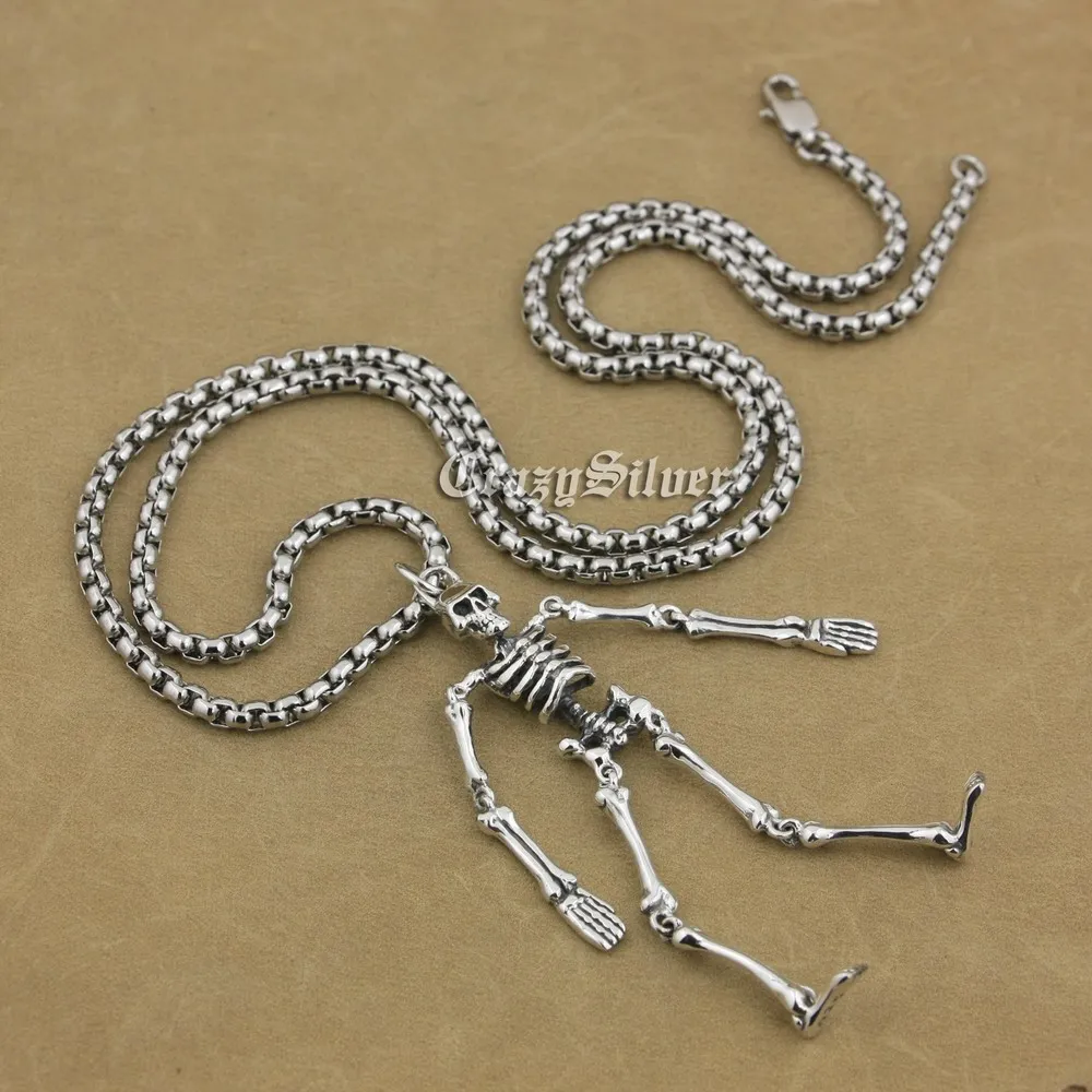 925 Sterling Silver Whole Body Skeleton Mens Biker Rocker Punk Pendant