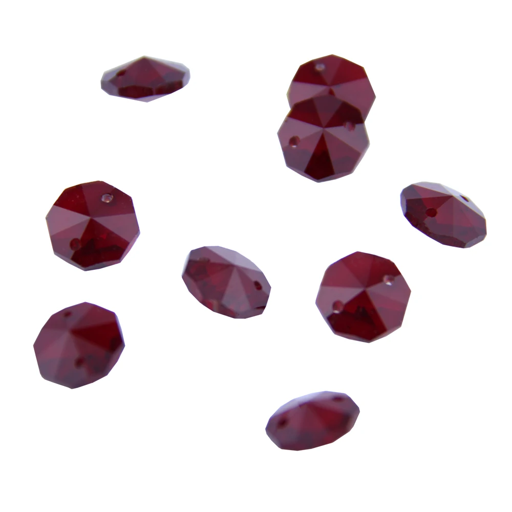 500pcs Dark Red 14mm Octagon Beads Crystal Chandelier Crystals For Home