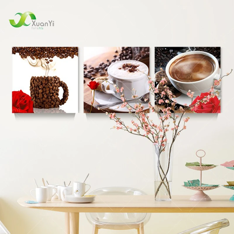 3 Panel Canvas Art Abstract Coffee Still Life Painting On Canvas Home