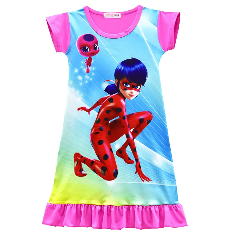 

2018 Miraculous Ladybug Dresses for Girls Summer Nightgown Party Clothing Lady Bug Cartoon moana Clothes Kids Short Sleeve Dress
