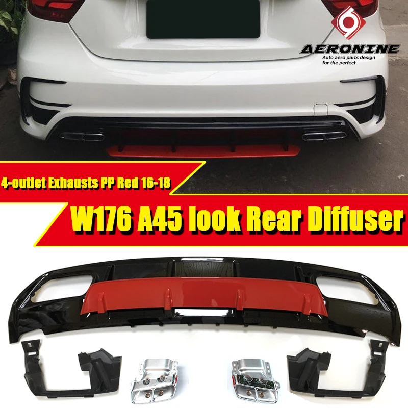 Diffuser 304 Stainless Steel 4 Outlet Exhaust Tip suitable for A class W176 A180 A200 A220 A250 A45 ABS Red Sport Edition16-18 Diffuser 304 Stainless Steel 4 Outlet Exhaust Tip suitable for A class W176 A180 A200 A220 A250 A45 ABS Red Sport Edition16-18