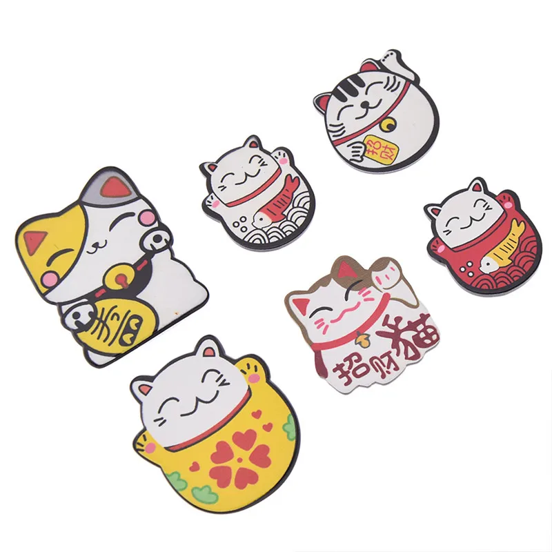 

6pcs Lucky Cats Fridge Magnets Accessories Cartoon Animal Acrylic Refrigerator Magnet Sticker Supplies Modern Home Kitchen Decor