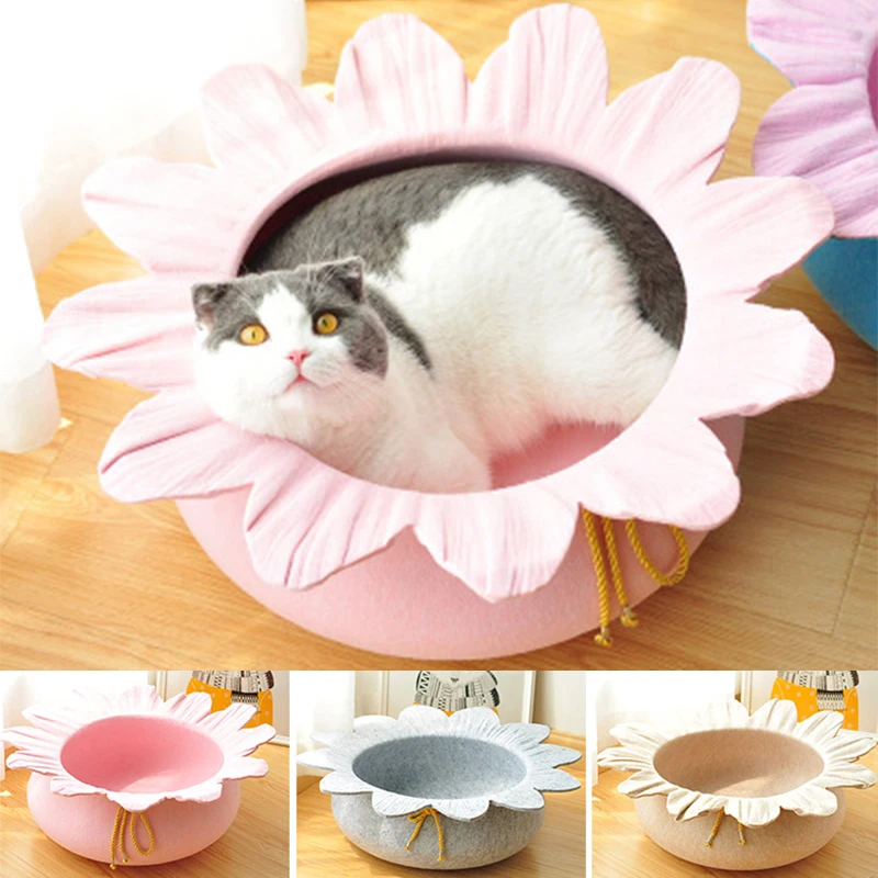 

Flower Round Cat Bed Pet House Soft Cat Mat Round Dog Bed For Small Dogs Cats Nest Winter Warm Sleeping Bed Puppy Mat