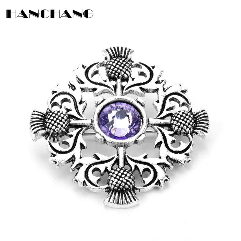 

HANCHANG Brooches for Women Men Lapel Pin Outlander Scottish Thistle Brooch Pins Retro Jewelry Brooches Cross Crystal Breastpin