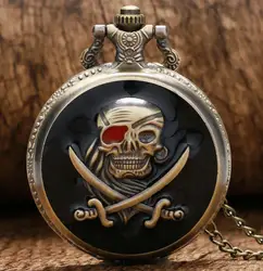 Ретро Пираты Череп в Одна деталь Дизайн карманные часы стимпанк кулон часы P419