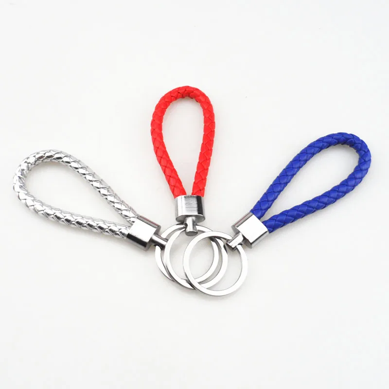 New 6 color men and women woven leather rope keychain key