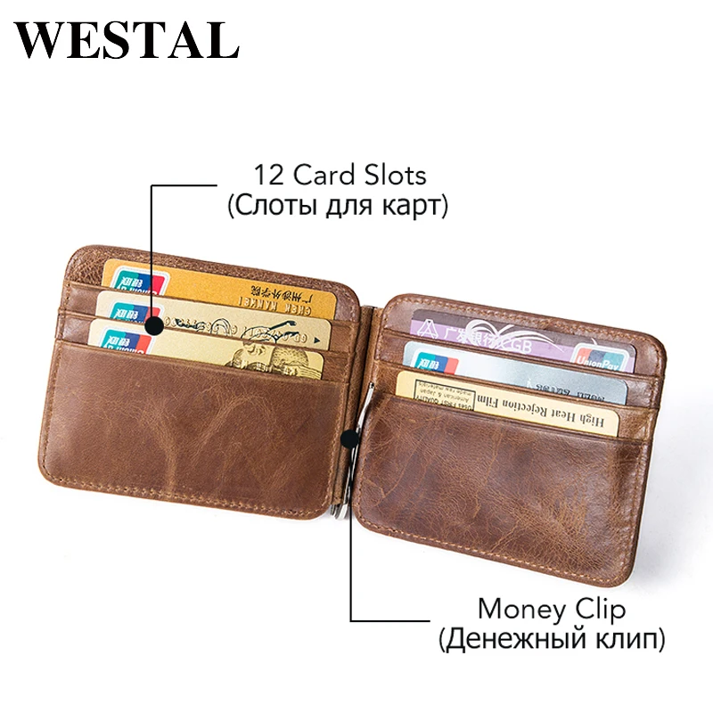 WESTAL Money Clips Men Genuine Leather Money Clips Men Wallets vintage Men Wallet Credit Card ...