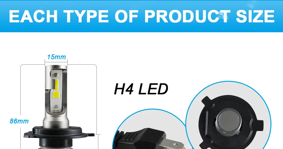 HLXG led A5 mini size slient fan H4 H7 led car headlights H11 9005 900613