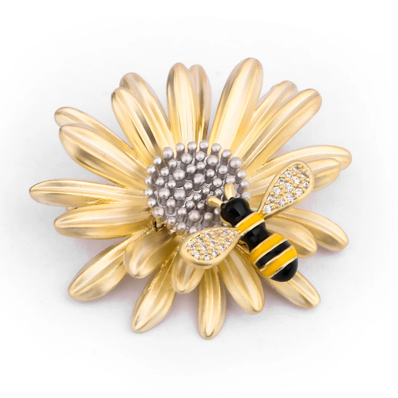 CHUKUI Yellow Enamel Sunflower Brooch Pins Zircon Flying Insect Bee Brooches For Women Daily Clothes Accessories  (3)