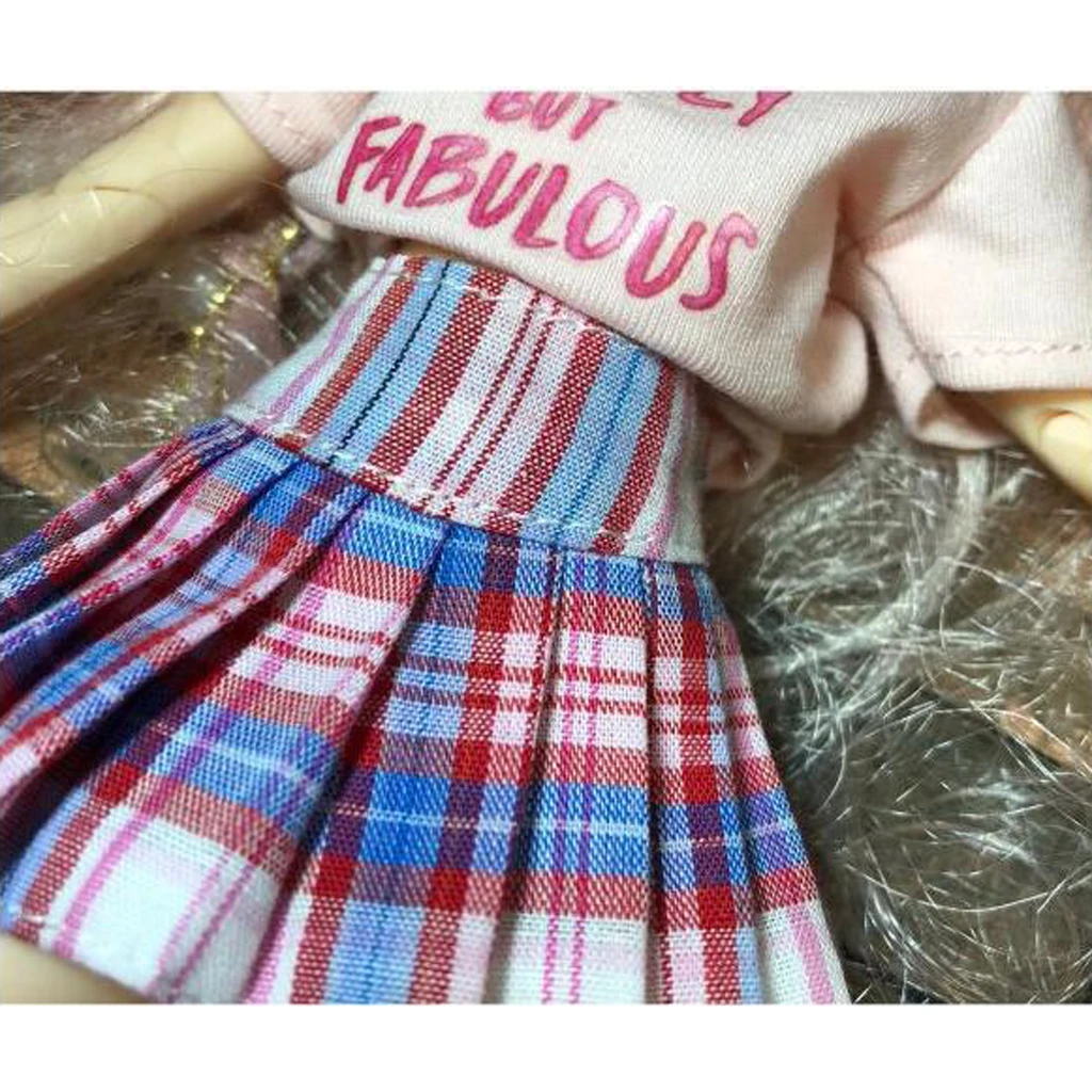 1/6 Multi Classic School Style Plaid Pleated Skirt Dress Outfit Casual/Party Clothes for 12` Blythe Licca Dolls Clothes