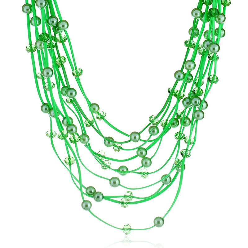 Новинка, модное ювелирное изделие, весна 5, цветной многослойный цепочка, имитация жемчуга, ожерелье s для женщин, свадебное ожерелье для невесты - Окраска металла: Green