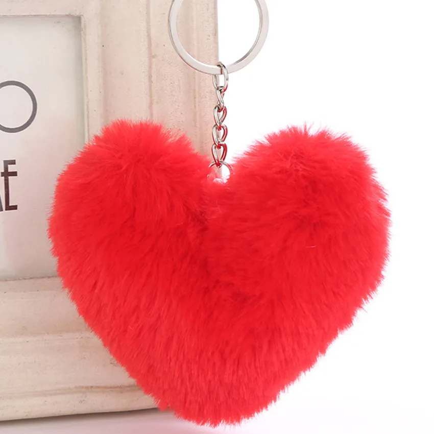

Trendy Heart Ball Pom Pom Keychain Fluffy Faux Rabbit Fur Pompom Key Chains Women Bag Charms Trinket Accessories Keyring Llavero