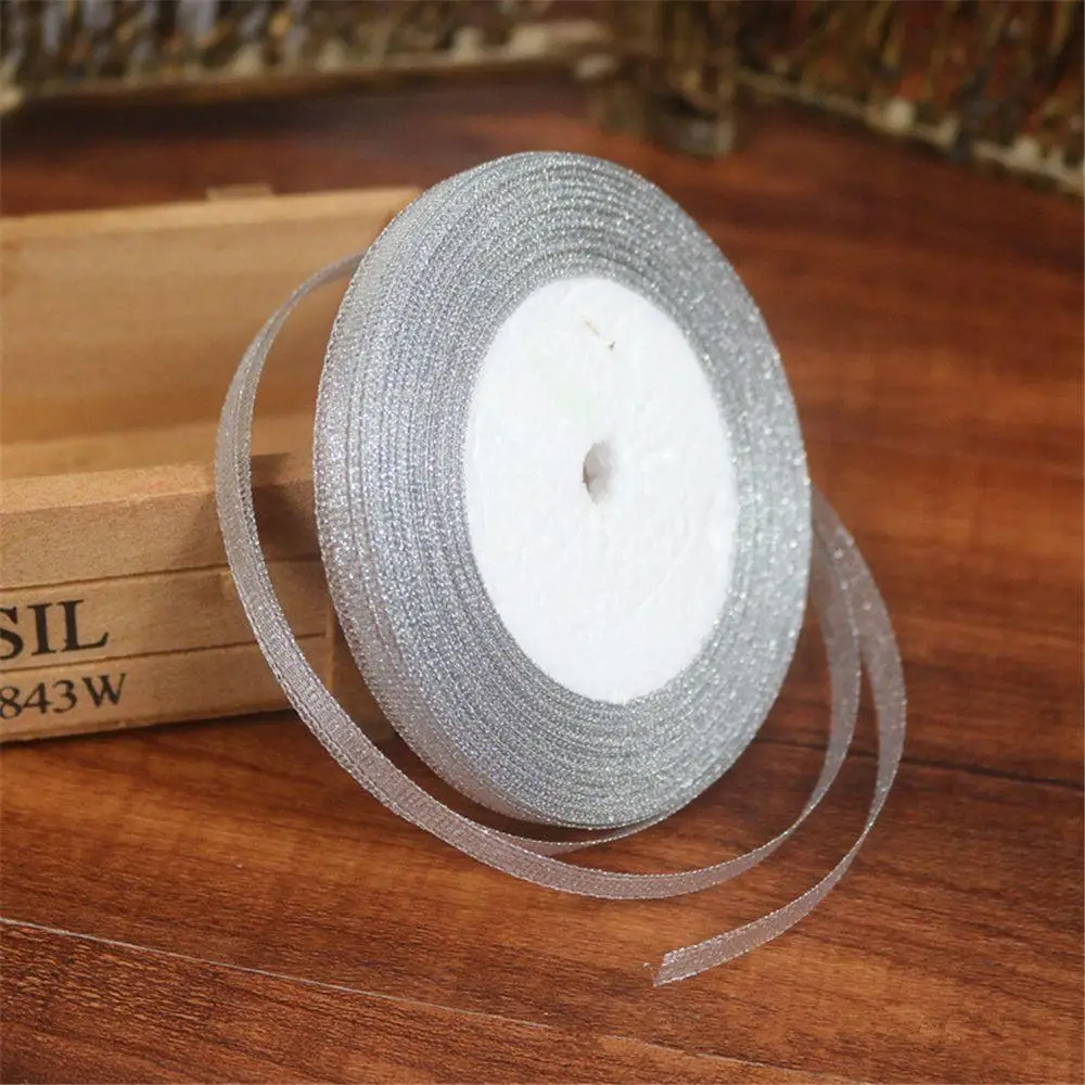بيع 25 ياردة عيد الميلاد الزخرفية اليدوية شريط حرير 6mm DIY خبز كعكة مربع التعبئة والتغليف الشريط الذهب الفضة الحرير عرض النطاق الترددي حزام