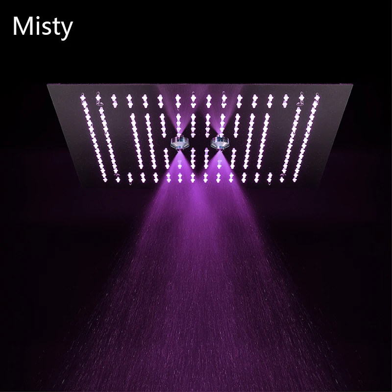 

Fashion 400*400mm Multicolor Illuminated Shower Head 304 Stainless Steel Top Shower LED Light Ceiling Shower Misty Rain Curtain