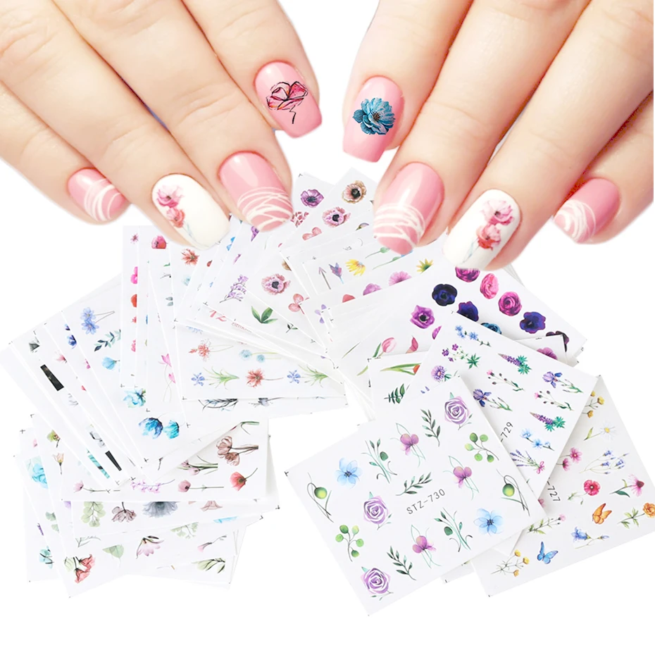

24Pcs Nail Art Water Transfer Sticker Set Colorful Flower Leaf Decal Slider Full Wraps Manicure Decoration Tips LASTZ707-730-1