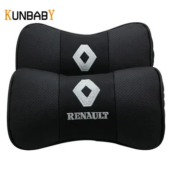 

KUNBABY 1Pair Car Styling Leather Car Neck Pillow Head 3D Car Headrest Pillow Cushion Cover For Renault Duster Megane 2 3