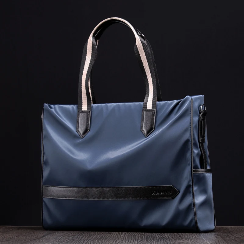 

Big Mercerizing Nylon with Cowhide Leather Men HandBags Black Blue Travel Men Crossbody Bags & Single Shoulder Bags (XW9559)