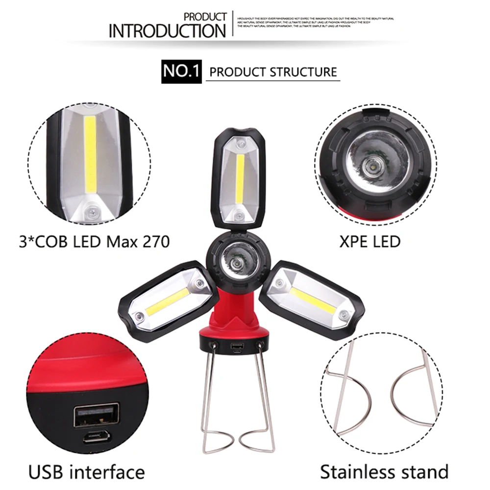 US $12.20 Dropshipping COB Work Light LED Flashlight Camping Working Emergency Multifunction USB Rechargeable Light Portable Lantern Torch