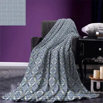 

Moroccan Throw Azulejo Ceramic Pattern with Rectangle Shapes with Diagonal Square Design Warm Microfiber Blanket