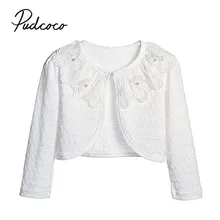 Brand Girls Long Sleeve Kids Lace Bolero Shrug Pearls Button Wedding Cardigan Princess Flower Lace Collar Party Coat 1-6 Y