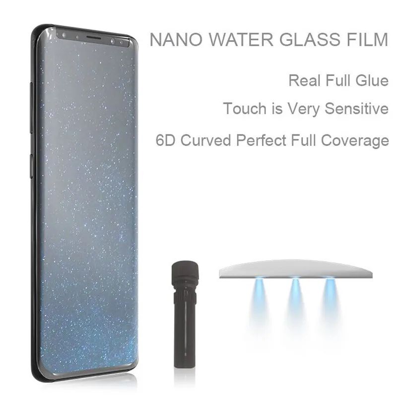 Полный клей экран 3D закаленное стекло + УФ свет для SAMSUNG Galaxy S10 Plus S10e S9 S8 Note 8 S7 Edge