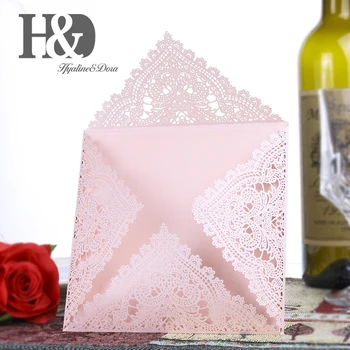 

H&D Pink 24pcs Laser Cut Wedding Invitations Cards Kits Kit Marriage Engagement Birthday Bridal Shower Wedding Party Decoration