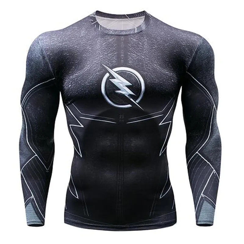 

Mens Fitness Compression Shirts O-Neck Long sleeves T Shirt flash 3D Prints MMA Rashguard Tights Skin Man T-Shirts Tops