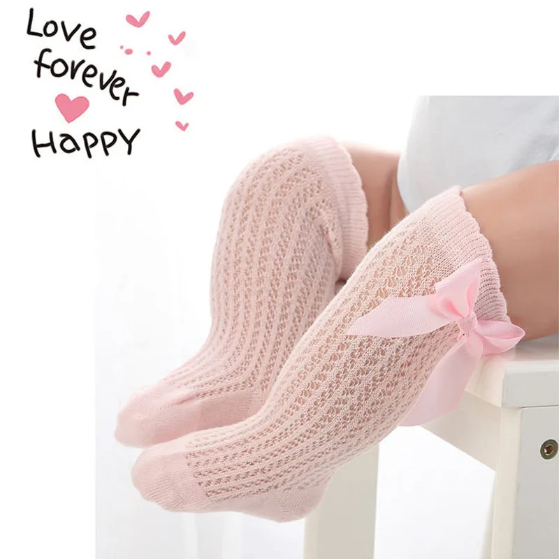 BalleenShiny/носки для маленьких девочек хлопковые Дышащие носки для новорожденных с бантиком, нескользящие носки для маленьких девочек от 0 до 3 лет