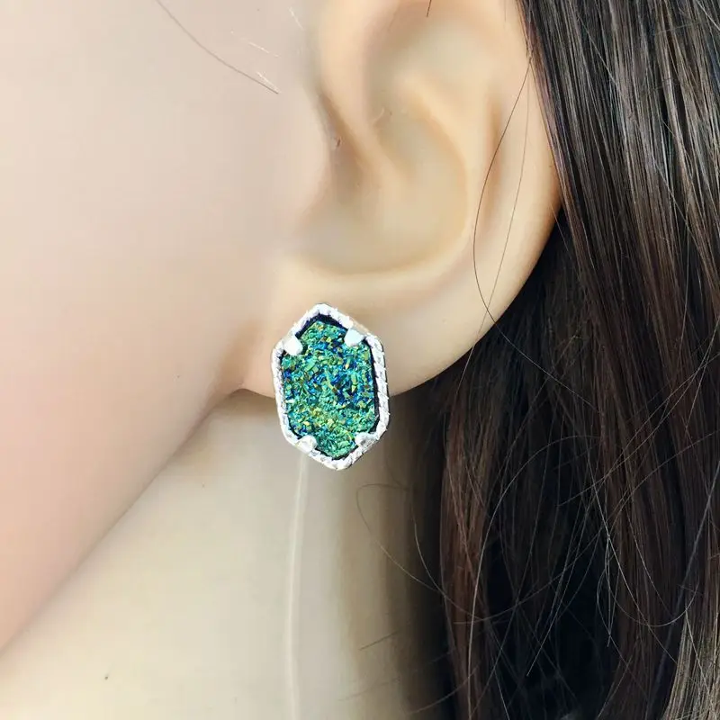 

20 Kinds Colorful Druzy Stone Mini Drusy Stud Earrings Stunning Chic Handmade Statement Mini Jewelry