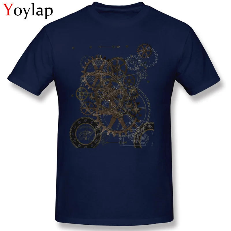 Prevalent Group T-Shirt O Neck 100% Cotton Steampunk Clockwork Male Tops Shirt Short Sleeve Summer/Fall Group Tee Shirt navy ablue