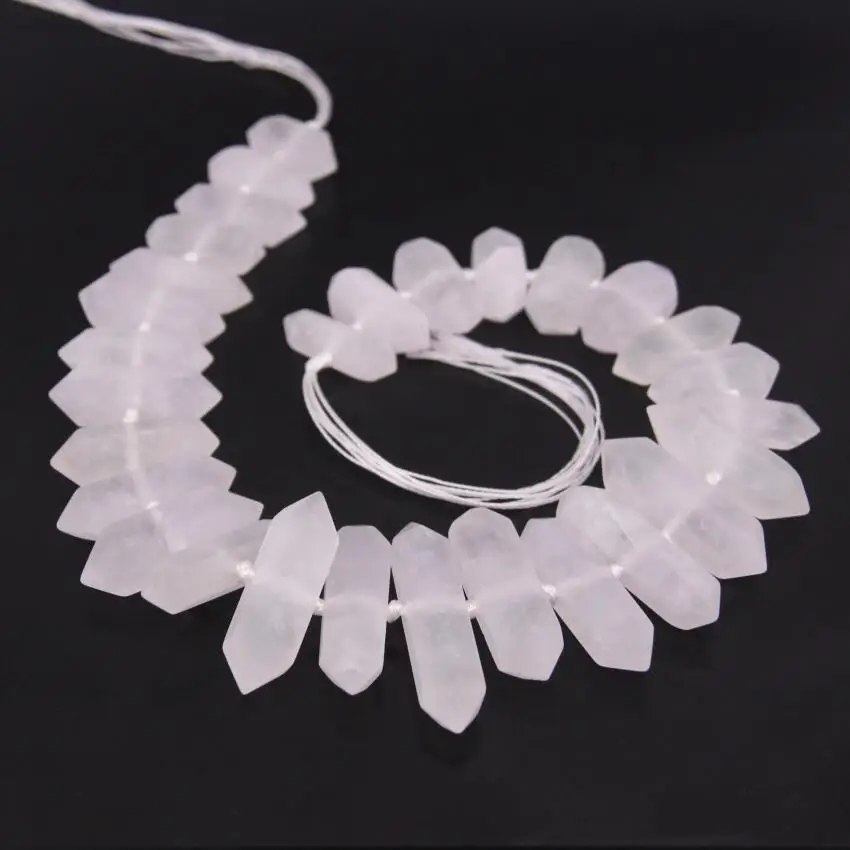 

15.5"strand Matte Natural White Crystal Double Point Beads,Rock Quartz Faceted Nugget Slise Pendant Nacklaces Jewelry Bulk