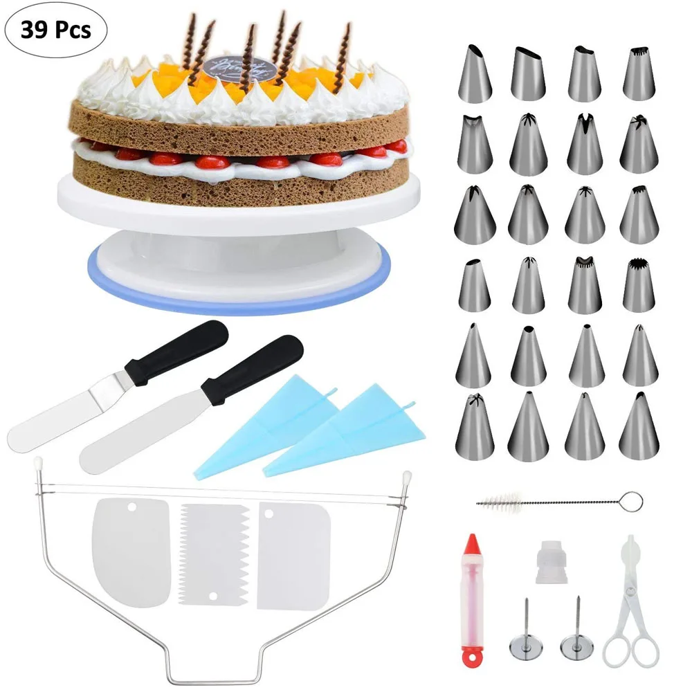 

Fixget 39Pcs 11''Cake Stand, Revolving Cake Decorating Turntable Cake Stand with 3Pcs Decorating Comb/Icing Smoother 2Pcs Icing