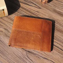 DALFR Genuine Leather Mens Wallets Card Holder Male Short Wallet 6 Inch Cowhide Vintage Style Coin Purse Small Wallet