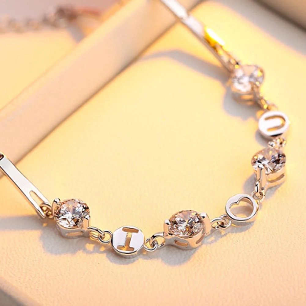 Fashion I Love U Heart Bracelet Jewelry Crystal I Love U Charm Bead