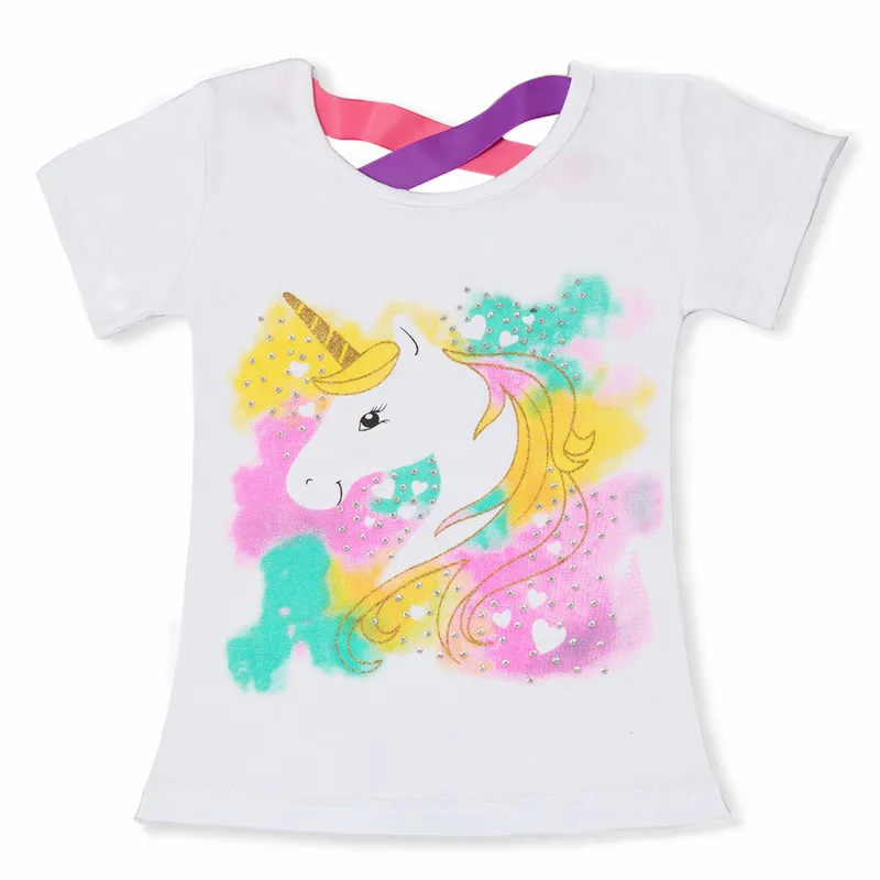 Детская футболка для девочек с единорогом футболки для маленьких девочек, топы для маленьких девочек, детская футболка с единорогом Детская Хлопковая одежда - Цвет: 498