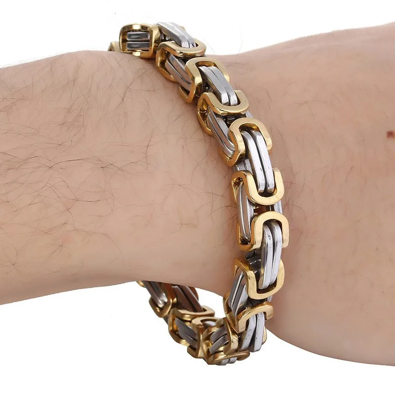 

7/10mm Men Chain Silver Tone 316 Stainless Steel 22.5cm Byzantine Box Link Necklace Bracelet
