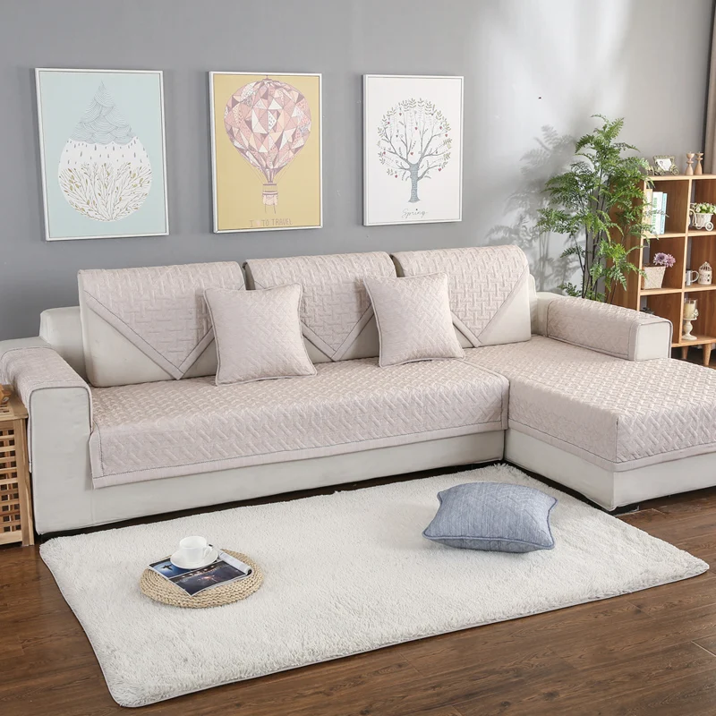 

100% Polyester Plain Soft Sofa Mats Minimalist Slip-resistant Couch Slipcovers L Shaped Sectional Sofa Cover Protector 1 PC