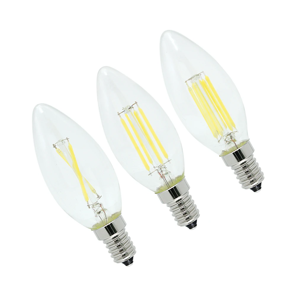 

New Design Energy Saving 4W 8W 12W Dimmable E14 220V C35 LED Filament Candle Light Bulb 360 Degree Lamp 10Pcs/Lot Free Shipping