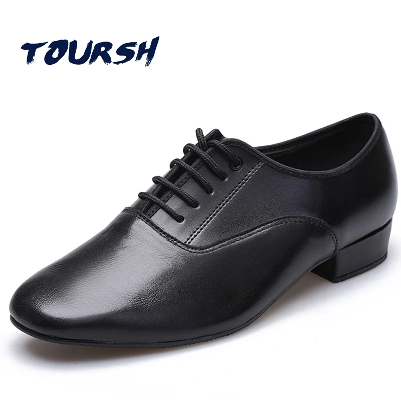 

PINSV Genuine Leather Modern Men'S Ballroom Tango Latin Dance Shoes Man Dance Shoes Professional Dance Sneakers Black Lace-Up
