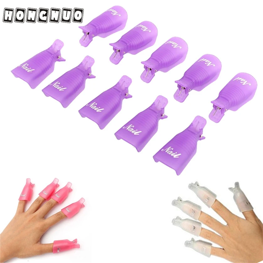 

10PC Plastic Nail Art Soak Off Cap Clip UV Gel Polish Remover Wrap Tool