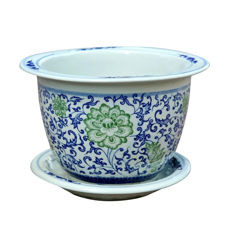 Красивый китайский стиль синий и белый фарфор керамический цветочный горшок для декора сада