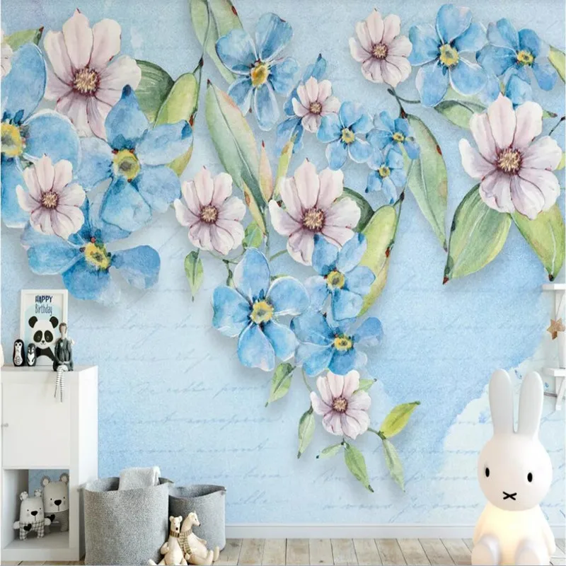 Custom wallpaper Nordic small fresh watercolor floral wall decoration waterproof material Custom wallpaper Nordic small fresh watercolor floral wall decoration waterproof material