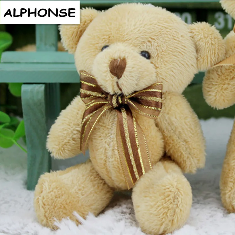 

24pcs/lot cotton inside 12cm=4.7inch brown color mini plush bear cute bow teddy bears flower bouquets bear for wedding toys