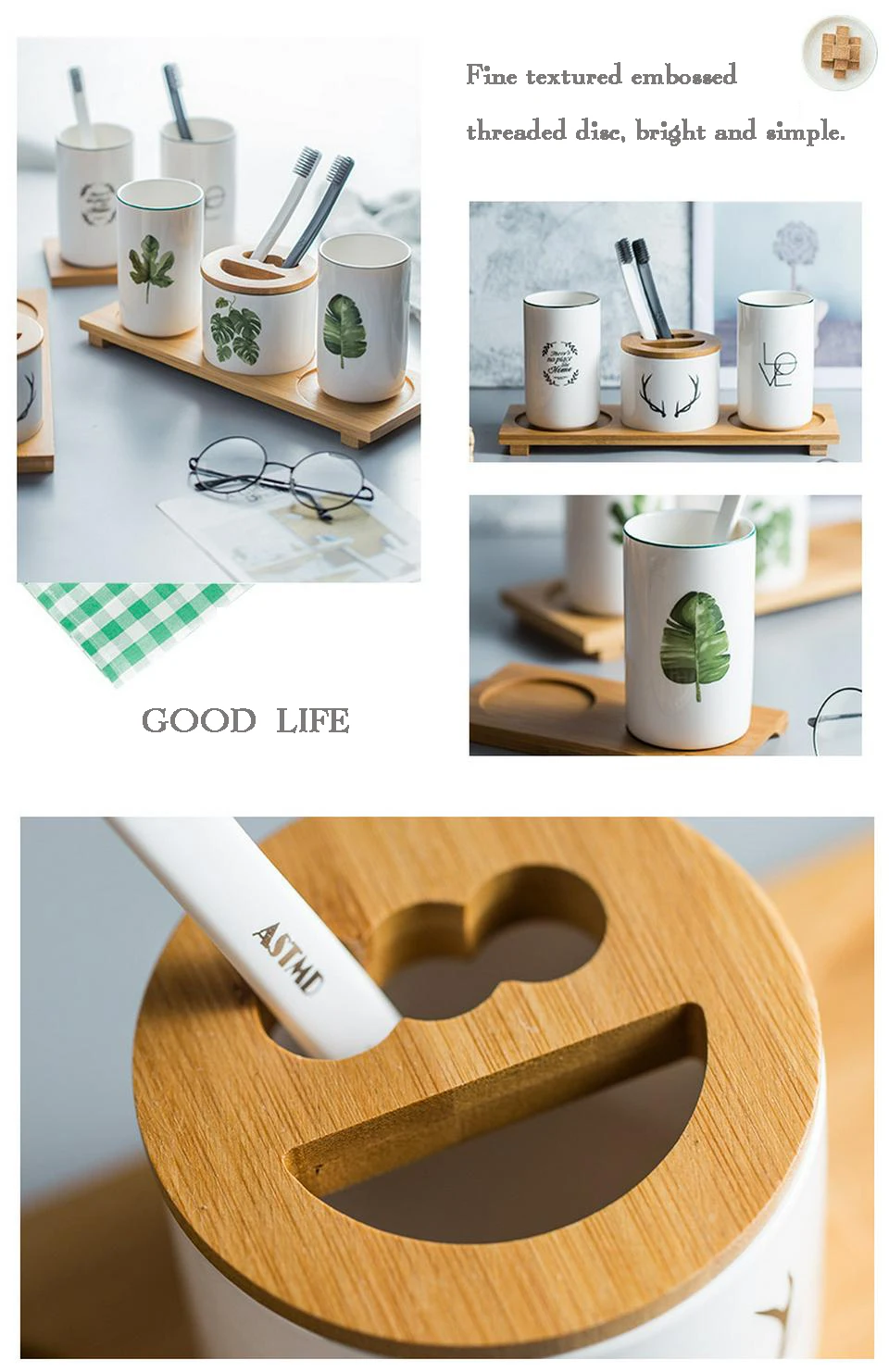 Green Pattern Ceramic Toothbrush Cup Set Nordic Fashion Simple Couple Mouth Mug Bathroom Accessories Good Looking Food Container