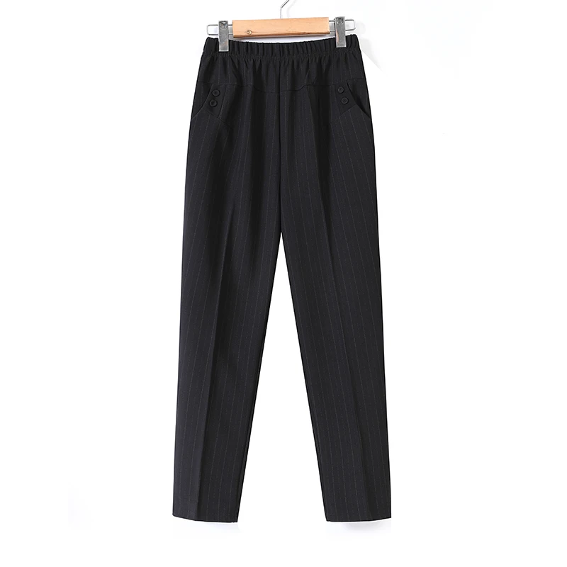 

Plus size 5XL womens casual loose high elasticity pants spring autumn new high waist stripe pants female slim lattice long pants